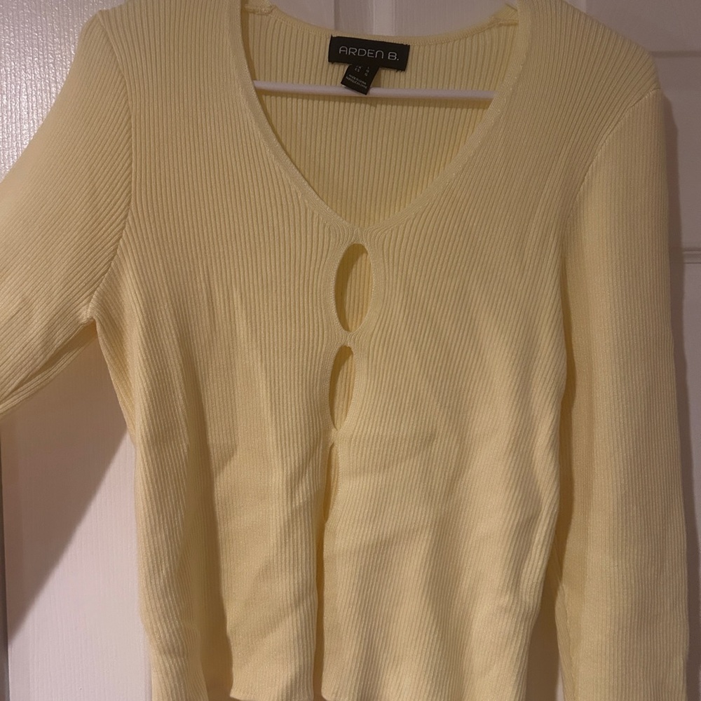 Arden B Yellow Ribbed Knit Top Long Sleeve Size L